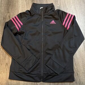 Adidas Girls Zip Up Jacket Black and Pink Size 14